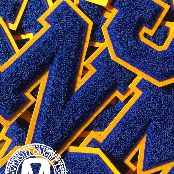 Royal Blue/Gold 6” Chenille Varsity Letterman Letter Patches / A-Z Available / In-Stock / Ready to Ship / MADE in USA