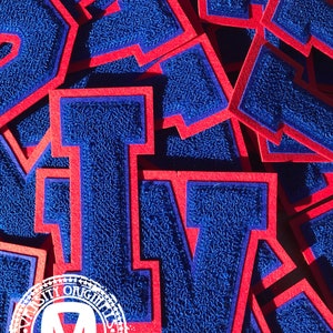 Royal Blue/Scarlet Red 6” Chenille Varsity Letterman Letter Patches / A-Z Available / In-Stock / Ready to Ship / MADE in USA
