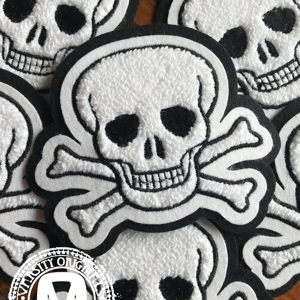 Chenille Skull and Crossbones Patches / In-Stock / Ready to Ship / MADE in USA