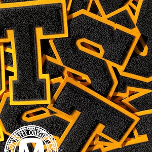 Black/Gold 6” Chenille Varsity Letterman Letter Patches / A-Z Available / In-Stock / Ready to Ship / MADE in USA