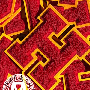 Scarlet Red/Gold 6” Chenille Varsity Letterman Letter Patches / A-Z Available / In-Stock / Ready to Ship / MADE in USA