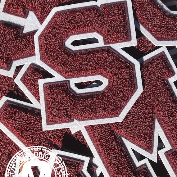 6" Maroon & Grey Chenille Varsity Letterman Letter Patch, Made in USA (A–Z Available)