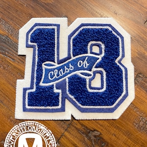Parche Chenille Varsity Letterman de 3.5&quot; / Clase de 18 Parche de graduación / En stock / Listo para enviar / HECHO en EE. UU.
