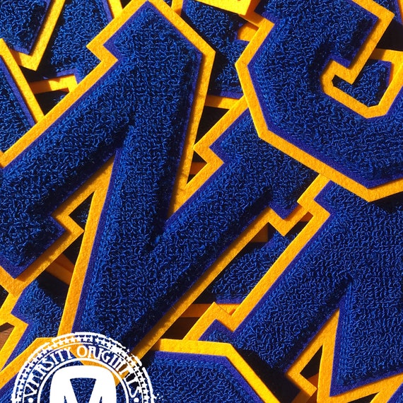 6" Royal Blue & Gold Chenille Varsity Letterman Letter Patch, Made in USA (A–Z Available)