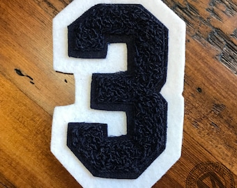 Athletic Block Number 3 Chenille Patch / In-Stock / Ready to Ship / MADE in USA