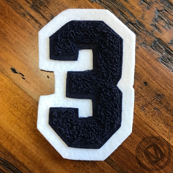 Athletic Block Number 3 Chenille Patch / In-Stock / Ready to Ship / MADE in USA