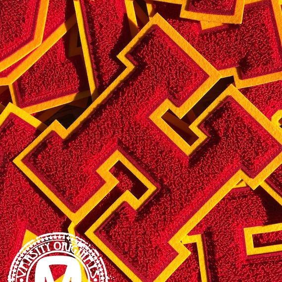6" Scarlet Red & Gold Chenille Varsity Letterman Letter Patch, Made in USA (A–Z Available)