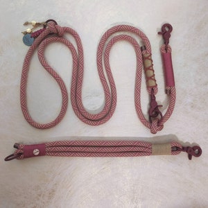 Tauleine berry reddish brown beige Adjustable dog leash handmade Dog collar dark red atztek also as a retriever leash Set 3-reihig + Leine