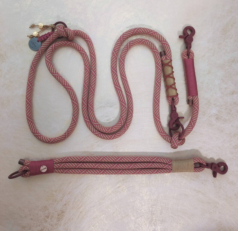 Tauleine berry reddish brown beige Adjustable dog leash handmade Dog collar dark red atztek also as a retriever leash Set 3-reihig + Leine