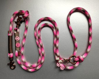 Tauleine, dog leash, pink, pink, tan, 2-way adjustable, collar, dog collar, copper fittings, handmade, also as a retriever leash