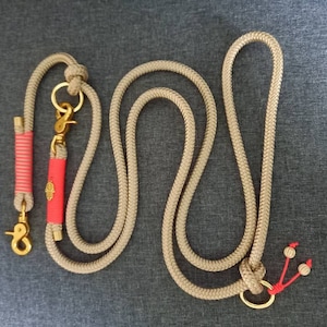 Dog collar & dog leash/rope leash 2-way adjustable, PPM rope, beige, neon orange, brass fittings, handmade, also as retriever leash