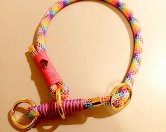 Zugstopp Halsband für Hunde aus buntem Tau | verschiedene Farben | verschiedene Beschläge | handgemacht | Retrieverhalsband | Tauhalsband