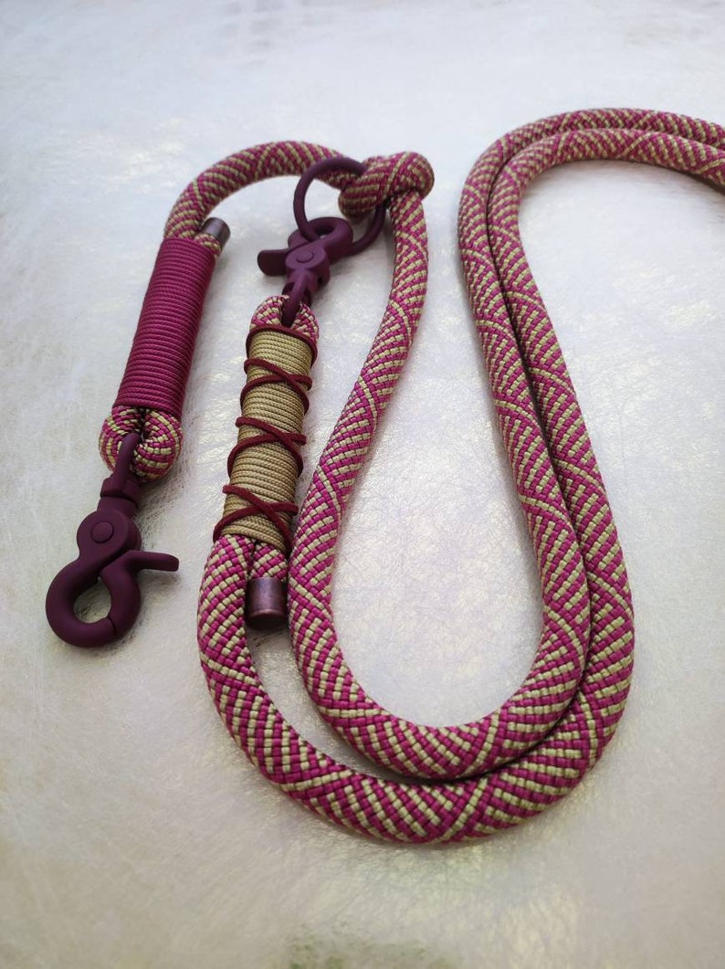 Tauleine berry reddish brown beige Adjustable dog leash handmade Dog collar dark red atztek also as a retriever leash image 3