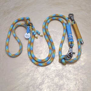 Führleine | Tauleine | 2-fach verstellbar | Hundehalsband aus Tau | hellblau | gelb | senf |Beschläge silber matt | auch als Retrieverleine