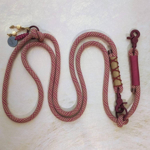 Tauleine berry | reddish brown | beige | Adjustable dog leash | handmade | Dog collar | dark red | atztek | also as a retriever leash