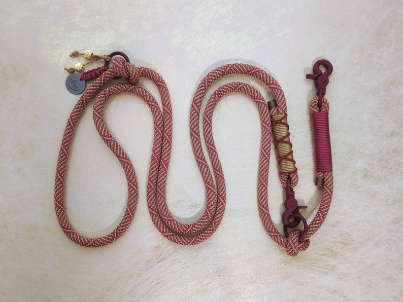 Tauleine berry reddish brown beige Adjustable dog leash handmade Dog collar dark red atztek also as a retriever leash Nur Leine 120 - 190