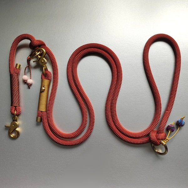 Tauleine/dog leash, bronze, rust brown, adjustable, collar, dog collar, matt gold fittings, handmade, also as a retriever leash