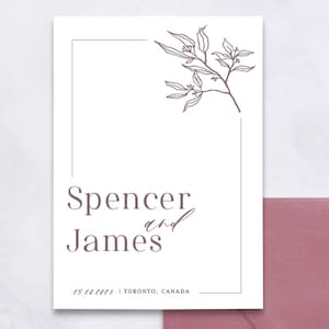 Typographie minimale, réservez la date, calligraphie, réservez, carte de fiançailles florale, réservez la date florale, faire-part de mariage de luxe
