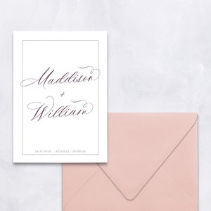 Calligraphie Save the Date Card, Modern Save the Date, Carte de fiançailles moderne, Minimal Save the Date, Faire-part de mariage classique