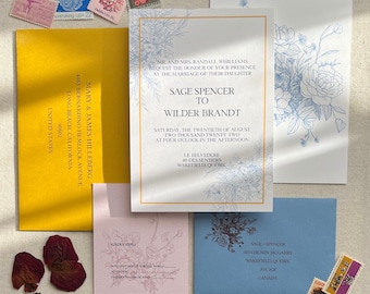 Floral Wedding Invitation Suite: Colorful Garden Design Invite + RSVP Card