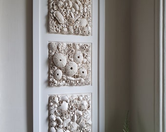 Framed trio seashell, seashore sculpture