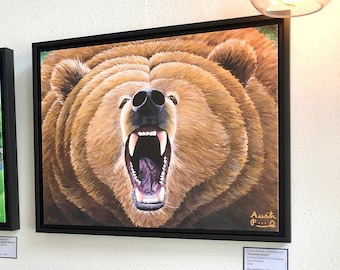 16x20 Canvas Print "Growling Grizzly" Brown Bear Painting