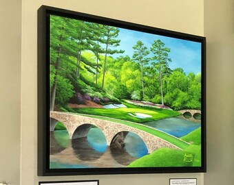 16x20 Canvas Print "The Hidden Perils of Augusta National" Hole 12 Golden Bell at The Masters, Golf Course Painting