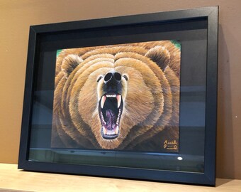 8x10 Giclée Paper Print "Growling Grizzly” Brown Bear Painting