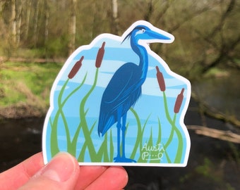 2.9x2.8" Sticker "Heron Standing" - Great Blue Heron Wetland Art