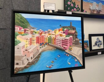 16x20 Canvas Print "The View of Vernazza" Italy Painting, Cinque Terre