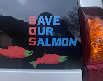 Vinyl Decal "Save Our Salmon" logo sticker for Cars windows, bumper sticker