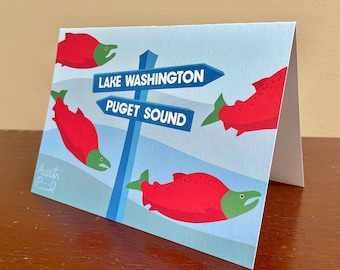 5x7 Greeting Card Pack "Save Our Salmon" - Lake Washington, Puget Sound from Mural Design