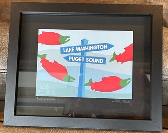 5x7 Mini Framed Print "PNW Salmon” Sockeye Salmon Art