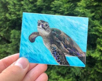 2.5x3.3" Sticker "Sea King" Turtle Painting