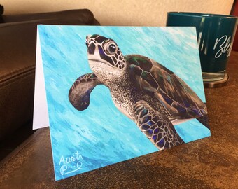 5x7 "Sea King" Turtle Greeting Cards - Blank Inside