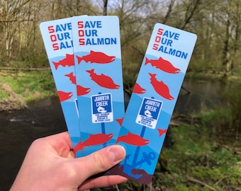 7x2" Bookmark "Save Our Salmon" - Lake Washington Juanita Creek Juanita Bay from Mural Design