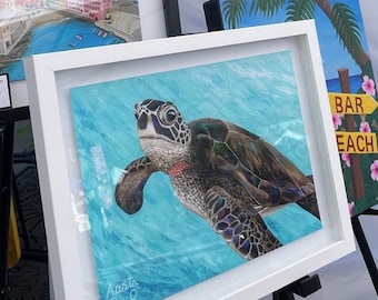 9x12 Giclée Paper Print "Sea King" Turtle Painting