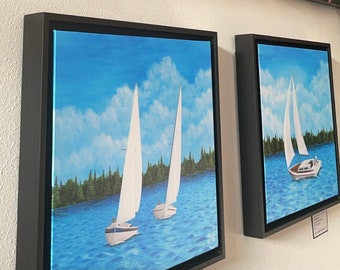 Two-Panel Canvas Print “Sailboat Diptych” Set of 2 Nautical Sailboat Paintings