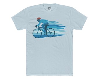 Cyclist T-shirt Biker in Blue Bicycle Art