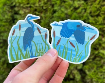 Set of 2 Stickers/Magnets "Herons" - Great Blue Heron Wetland Art