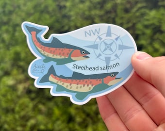 4x2.7" Sticker "Steelhead Salmon" Rainbow Trout - Lake Washington fish art from USGS Magnuson Park Seattle Mural Design