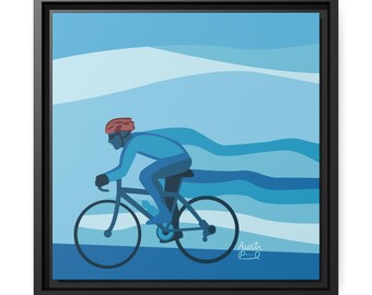 14x14 Canvas Print "Biker in Blue” Cyclist Art