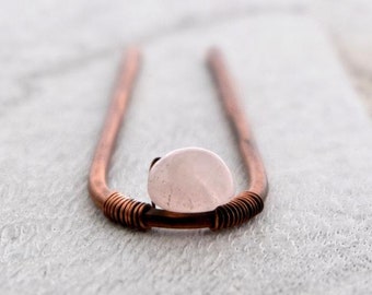 Copper hair fork | Rose Quartz Hair Fork | Hair accessory | Hand forged hair stick | Baton cheveux | Rose Quartz | Hair Pin | Hair Jewellery