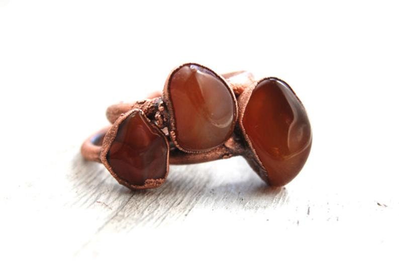 Tumbled gemstone ring Fire agate Gemstone Ring Ring Crystal Healing Copper ring Orange Gemstone Ring Electroformed ring