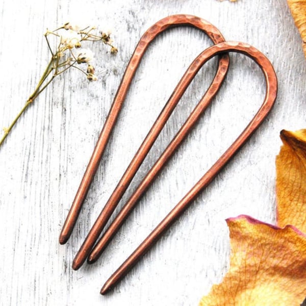 Copper hair fork | Hair pin | Hair accessory | Hand forged copper hair stick | Rustic hair fork | Hammered copper hair fork | Hair jewellery