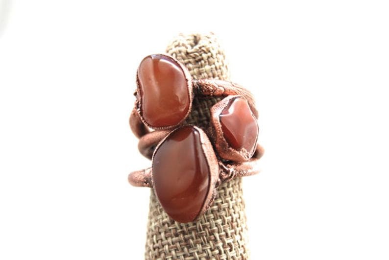 Tumbled gemstone ring Fire agate Gemstone Ring Ring Crystal Healing Copper ring Orange Gemstone Ring Electroformed ring