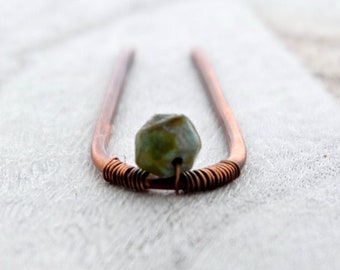 Copper hair fork | Beaded Hair Fork | Hair accessory | Hand forged copper hair stick | Baton cheveux | Hammered copper hair fork | Hair Pin