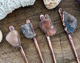 Moonstone Hair sticks | Hair sticks | Moonstone copper hair stick | Hair forks | Shawl pin | Hair Accessory | Hair pin | Hair Bling