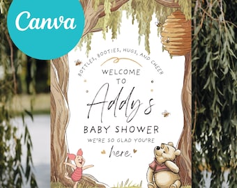 Editable Winnie the Pooh Baby Shower Welcome Sign / Gender Neutral / Canva Template / A3 High-Resolution Printable / Digital Download