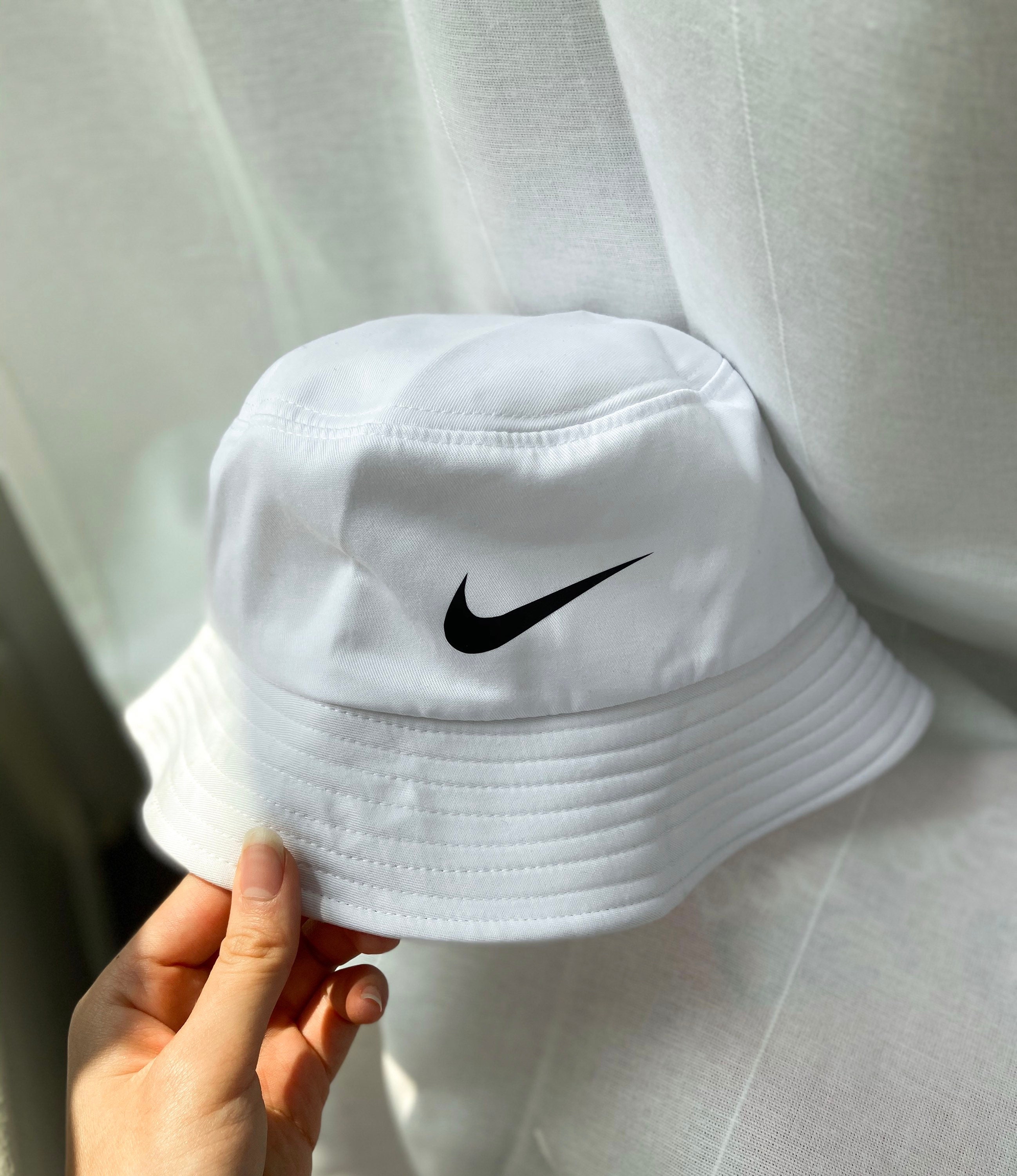 White Nike Inspired Logo Bucket Hat Etsy